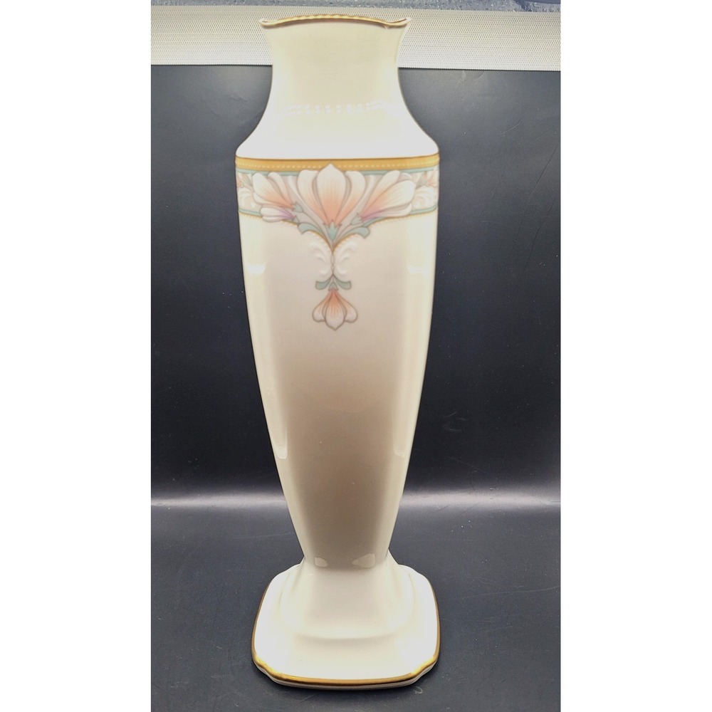 Vintage Noritake Barrymore Bone China Vase Floral Gold Trim Japan 9"